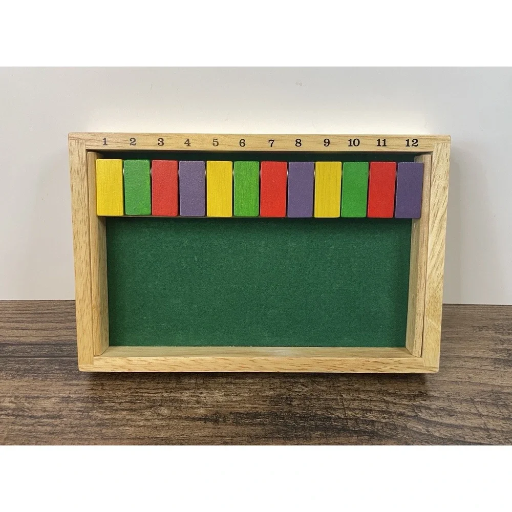 Shut The Box Dice Game Wooden Game Board Cover 12 Made In Thailand